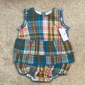 3-6 month Pink Chicken plaid bubble suit